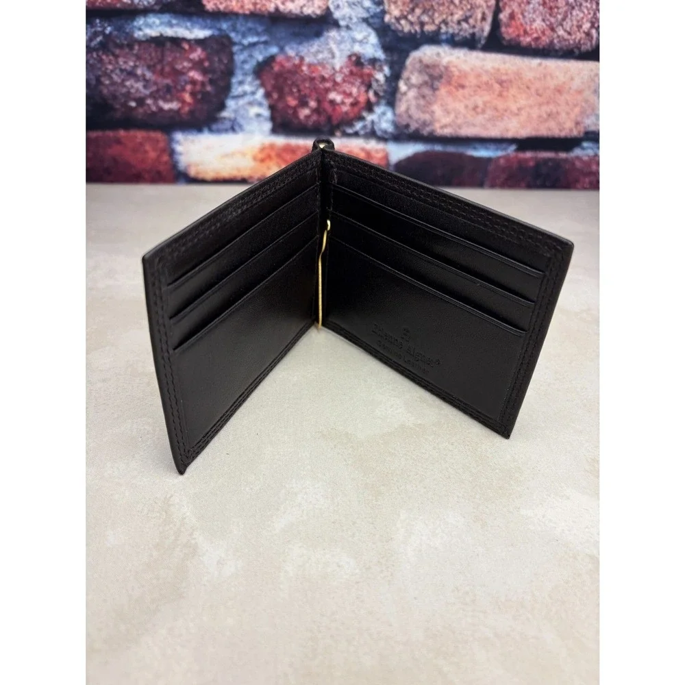 Etienne Aigner Leather Bifold Wallet with Gold Money Clip, Classic & Slim